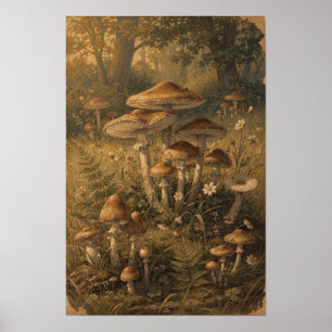 Poster Arte de Parede Floresta de Cogumelos Âmbar