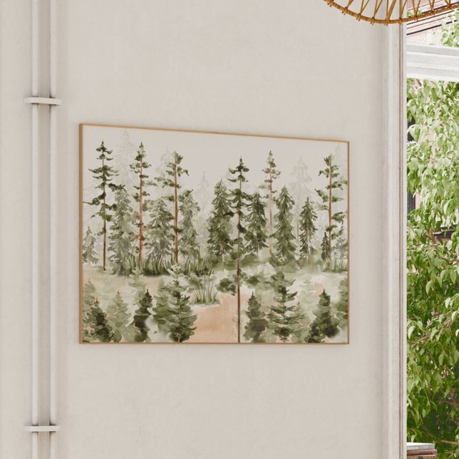 Poster Arte de Parede Floresta Verde Aquarela (In situ)
