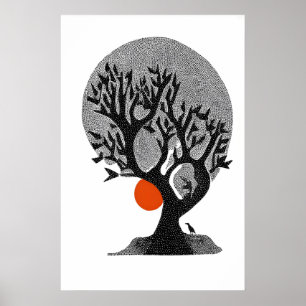 Poster Arte de Parede Folhas Sussurrantes Silhueta de Árv
