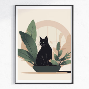 Poster Arte de Parede Gato Preto Minimalista Gato Boho Ga