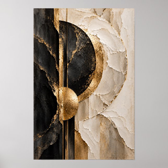 Poster Arte de Parede Geométrica Círculo Marfim e Dourado (Frente)
