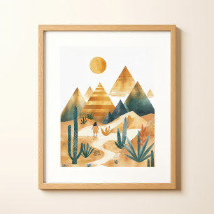 Poster Arte de Parede Geométrica de Cacto Paisagem do Des