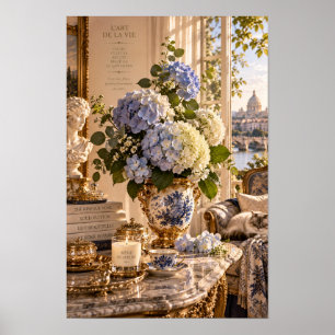Poster Arte de Parede Hortênsia Azul Vintage Roma