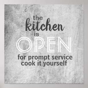 Poster arte de parede humorística da cozinha em cinzas