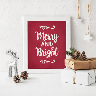 Poster Arte de Parede Impressa de Natal Vermelho Alegre e
