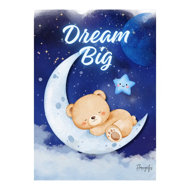 Poster Arte de parede impressa de ursinho - sonhe grande (Teddy Bear printable wall art poster-dream big)