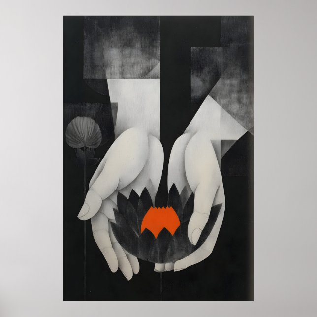 Poster Arte de Parede Impressa Lotus - Mãos Abstratas com (Frente)