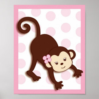 Poster Arte de Parede Impressa Mod Menina Macaco Pontinho