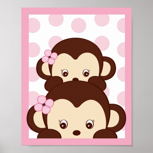 Pôster Arte de Parede Impressa Mod Menina Macaco Pontinho (Frente)