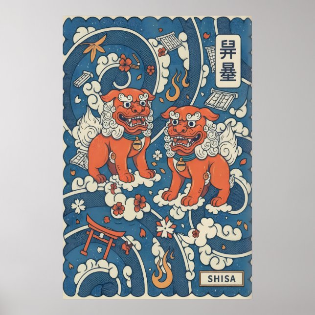 Poster Arte de Parede Impressa Shisa Design Okinawano Ous (Frente)