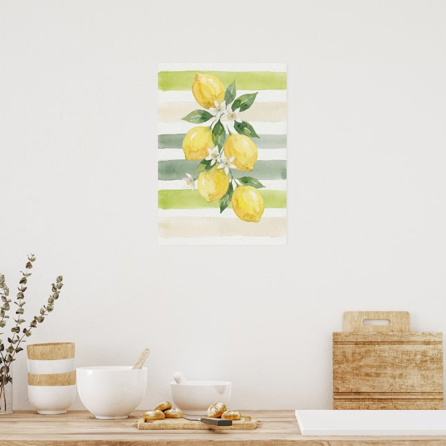 Poster Arte de Parede Imprimível Limão Aquarela Botânica (Cozinha)