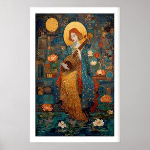 Poster Arte de Parede Indiana Saraswati Veena Impressão,