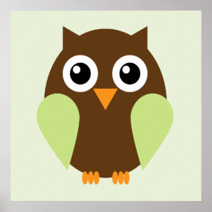 Poster Arte de Parede Infantil Cartoon Owl {Green}