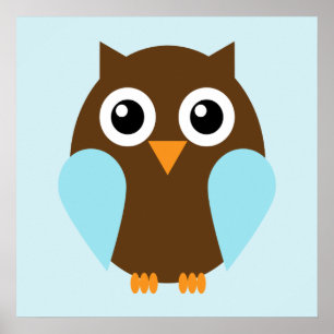 Poster Arte de Parede Infantil de Coruja de Desenho Anima