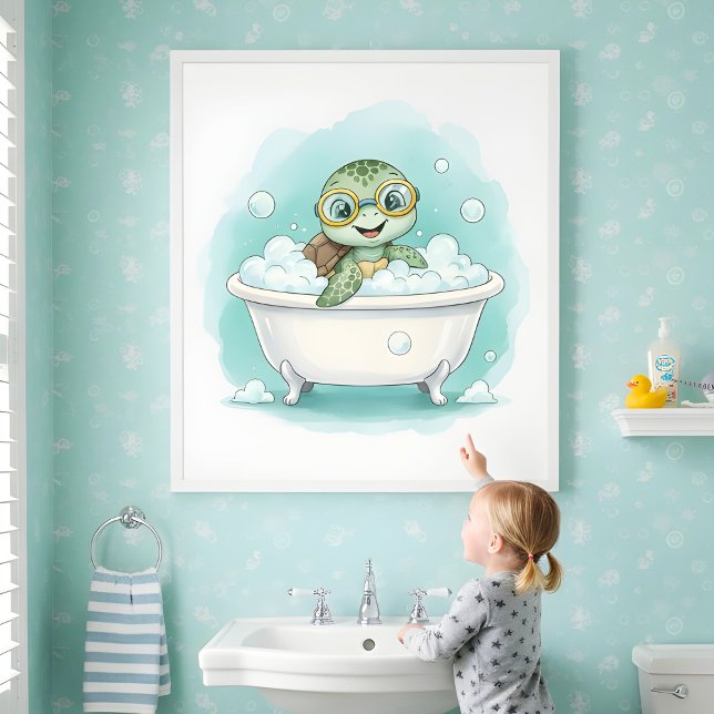 Poster Arte de Parede Infantil de Tartaruga Splish Splash (Criador carregado)