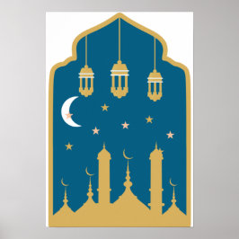 Poster Arte de Parede Islâmica Noturna