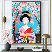 Arte de Parede Japonesa Flor de Cerejeira Quimono