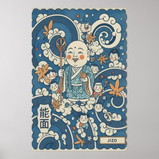 Poster Arte de Parede Japonesa Jizo Linhas Ousadas e Dive (Frente)