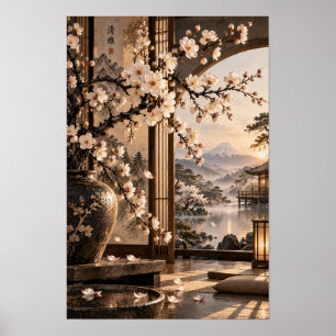 Poster Arte de Parede Jardim Japonês Monte Fuji Flor Bran