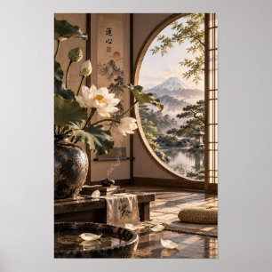 Poster Arte de Parede Jardim Zen Monte Fuji Sala de Chá L