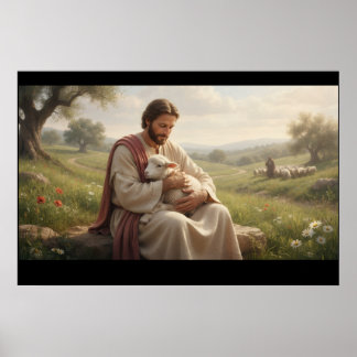 Poster Arte de Parede Jesus Segurando um Cordeiro | O Bom