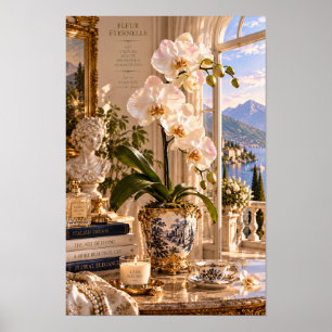 Poster Arte de Parede Lago Italiano Orquídea Branca Vinta