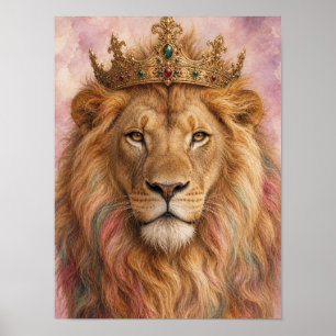 Poster Arte de Parede Leão — Retrato do Rei Regal com Cor