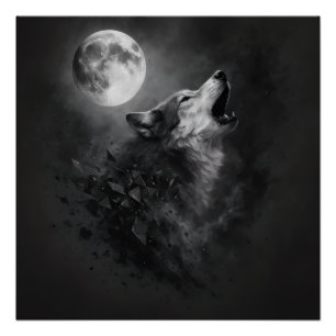 Pôster Arte de Parede Lua do Lobo Uivando