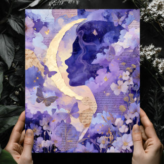 Poster Arte de Parede Luar Fantástico Surreal Céu Noturno