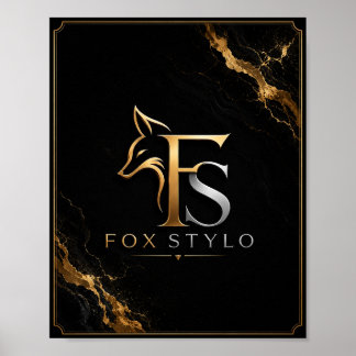 Poster Arte de Parede Luxuosa Preta e Dourada com Logo Fo