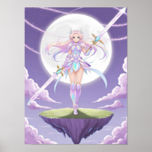 Poster Arte de Parede Mágica Lunar - Pastel Moonblade
