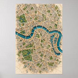 Poster Arte de Parede Mapa Aéreo do Rio Tâmisa Londres