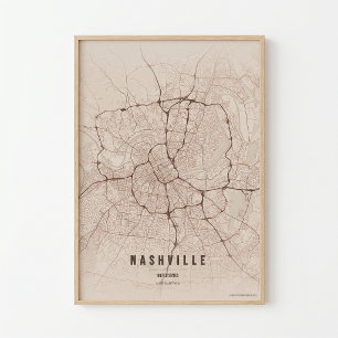 Poster Arte de Parede Mapa da Cidade do Tennessee Impress