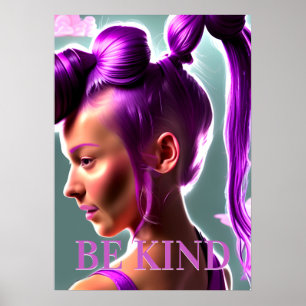 Poster Arte de Parede Menina de Cabelo Roxo Seja G