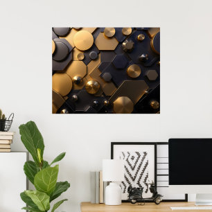 Poster Arte de Parede Metálica Geométrica de Abstrato - D