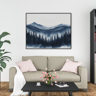 Pôster Arte de Parede Minimalista Floresta de Montanha Ze