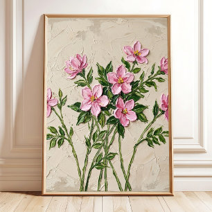 Poster Arte de Parede Minimalista Jasmim Rosa Vibrante