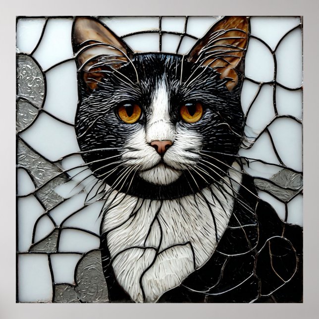 Poster Arte de Parede Mística Gótica Gato Preto Glow (Frente)