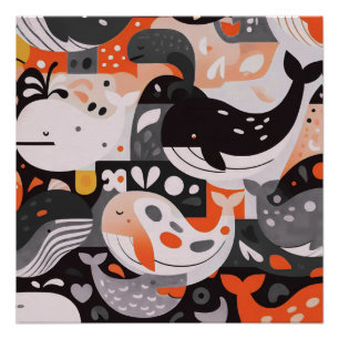 Pôster Arte de Parede Moderna de Baleia Fofa Oceano