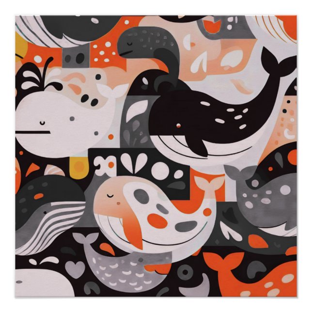 Pôster Arte de Parede Moderna de Baleia Fofa Oceano (Frente)