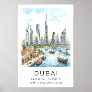 Poster Arte de Parede Moderno Horizonte de Dubai - Fino