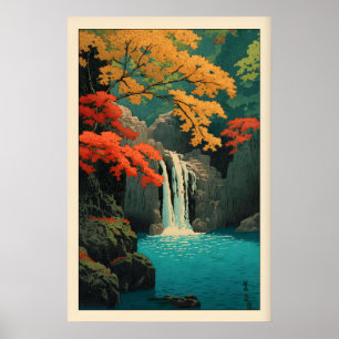Poster Arte de Parede Momiji No Taki Hasui Kawase Cachoei
