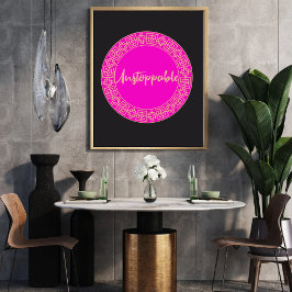 Poster Arte de Parede Motivada para Mulheres Rosa e Preto