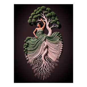 Pôster Arte de Parede Mulher Árvore Elegante – 3D Inspira