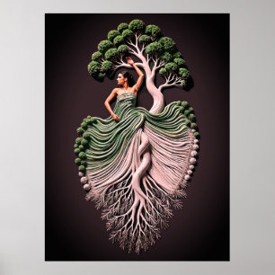 Poster Arte de Parede Mulher Árvore Elegante – 3D Inspira