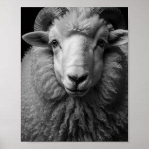 Poster Arte de Parede Ovelha Preto e Branco Close-Up