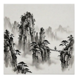 Pôster Arte de Parede Paisagem a Nanquim de Zhangjiajie C