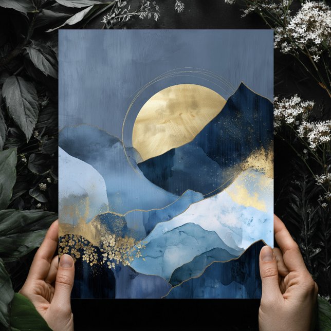 Poster Arte de Parede Paisagem Abstrata Moderna Azul Mari (Criador carregado)