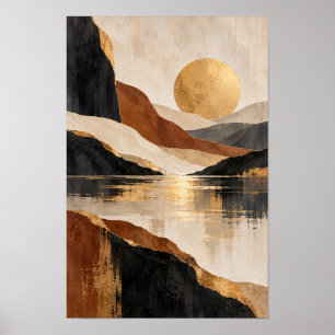Poster Arte de Parede Paisagem Abstrata Montanhosa Golden
