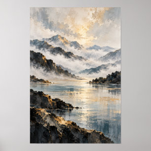 Poster Arte de Parede Paisagem Aquarela do Lago da Montan